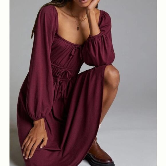 NEW Anthropologie Corseted Wine Midi Dress - Size Small - Picture 2 of 6